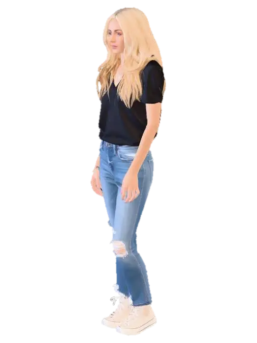 Blonde in Ripped Denim 3D model, vytvořený pomocí AI