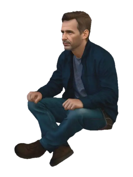men sitting 3D model, vytvořený pomocí AI