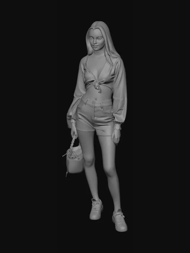 3D model for Beige Tie-Front Top Street Style