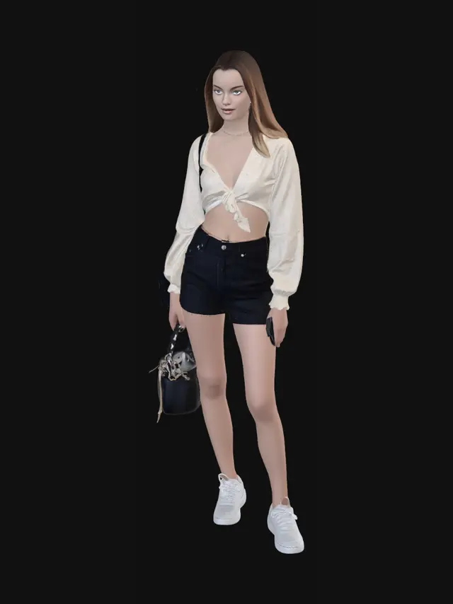 3D model for Beige Tie-Front Top Street Style
