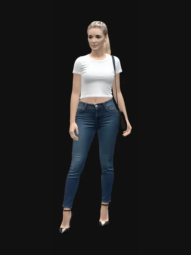 3D model for Casual Chic: White Crop Top and Denim Jeans