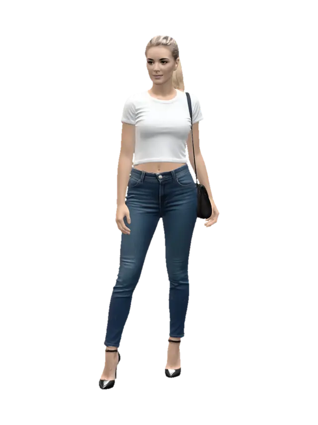 Casual Chic: White Crop Top and Denim Jeans - Streetwear 3D model, vytvořený pomocí AI