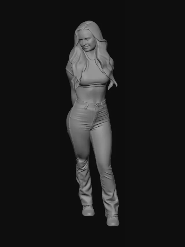 3D model for Blonde in Black Crop Top and Light Jeans