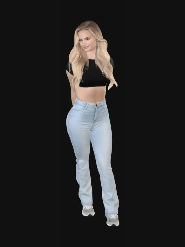 3D model for Blonde in Black Crop Top and Light Jeans