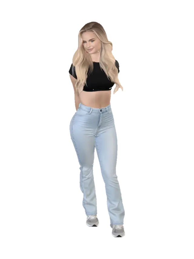 Blonde in Black Crop Top and Light Jeans 3D model, vytvořený pomocí AI