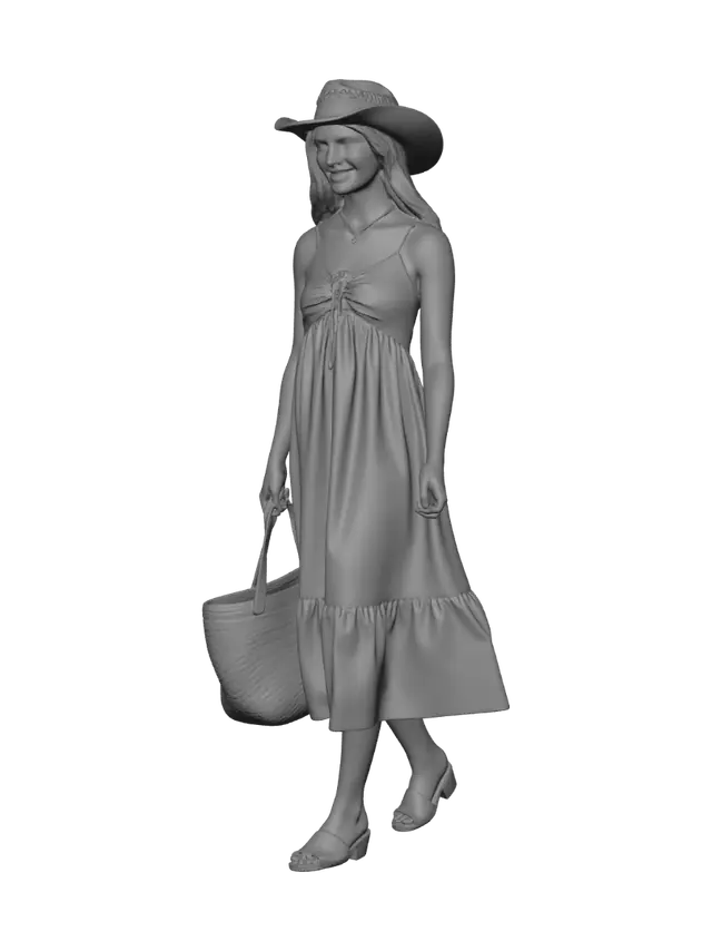 3D model for Beige Summer Dress with Straw Hat
