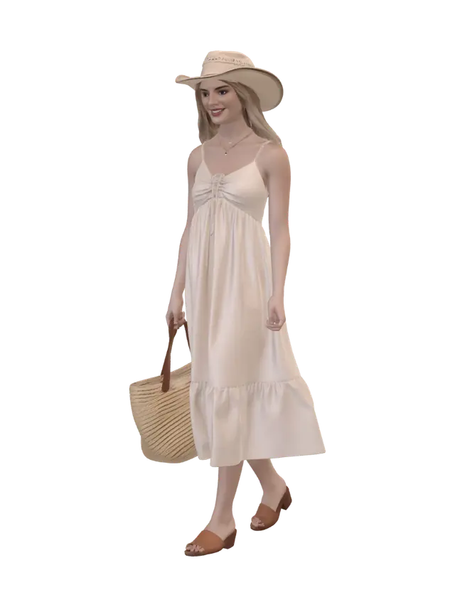 3D model for Beige Summer Dress with Straw Hat