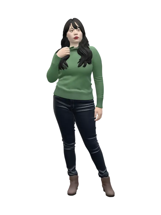 Casual-Chic_Porttrait in a Green Sweeter - Sweater 3D model, vytvořený pomocí AI