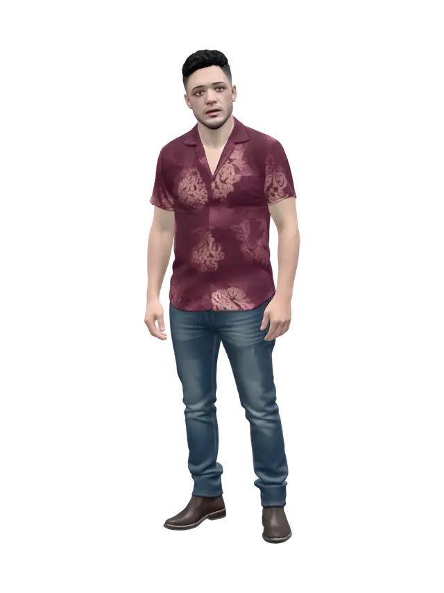 Burgundy.Floral.Shirt.Portrait - Top 3D model, vytvořený pomocí AI