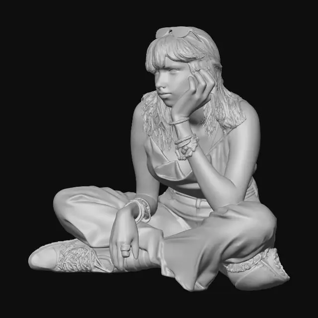 3D model for Purple-Haired Muse in a Blue Top