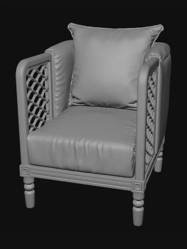 3D model for Terracotta Upholstered Lattice Armchair