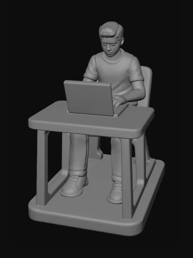 3D model for Student Using Laptop