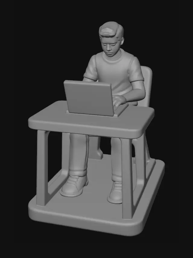 3D model for Student Using Laptop
