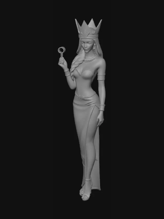 3D model for Ägyptische frau in einem engen kleid, mit einem fünfzackigem Stern auf dem Kopf und einem Ankh in der rechten Hand.