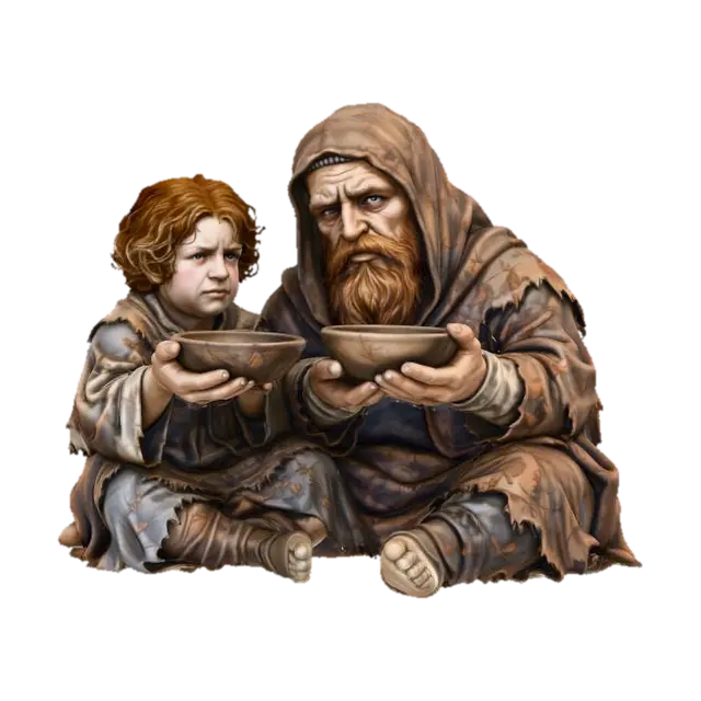 Dwarf Beggars Father and Daughter 3D model, vytvořený pomocí AI