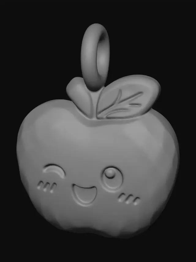 3D model for 帮我生成一个3D立体吊坠 造型 为 苹果手机 卡通板的小饰品吊坠 要够可爱 不要有平面的画 主体不锈钢材质 总高度约12mm