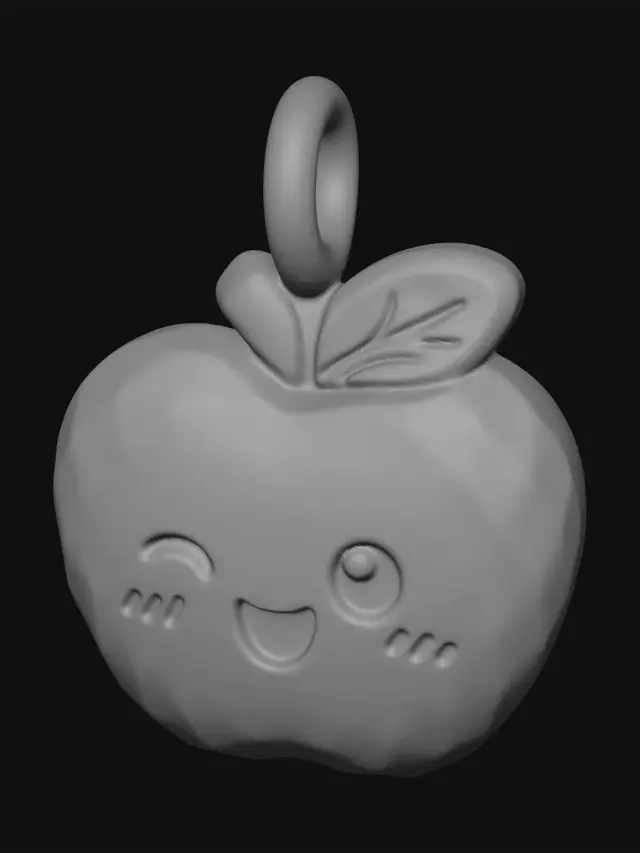 3D model for 帮我生成一个3D立体吊坠 造型 为 苹果手机 卡通板的小饰品吊坠 要够可爱 不要有平面的画 主体不锈钢材质 总高度约12mm