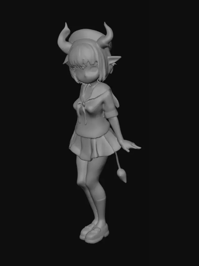 3D model for 3D model anime girl bison with short hair and Make her wearing sailor fuku and a berets add some color and add some horns and a Brown cow tail t posing