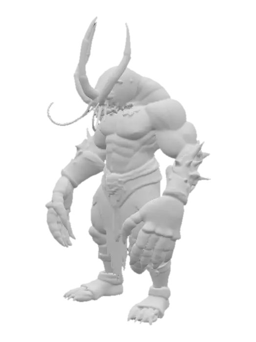 3D model for An imposing anthropomorphic Tideforged melee warrior, fused with a Giant Reef Lobster, boasts a muscular, broad humanoid torso and massive lobster claws that form sharp, deadly weapons. Armor plates seamlessly integrate with his chitin, reflecting deep ocean reds, oranges, and subtle iridescent highlights. A powerful segmented tail, agile and prehensile, extends behind him. His eyes glow with predatory focus, and antennae sweep back menacingly in an aggressive, strike-ready stance, emphasizing brute strength and underwater agility., #PBR#