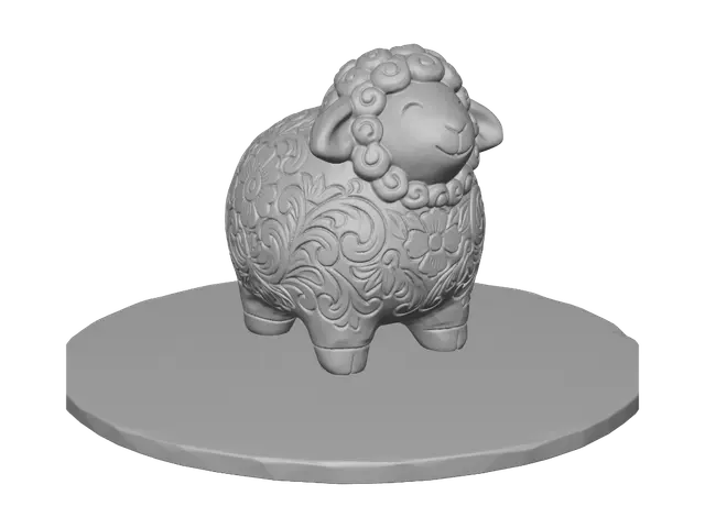 3D model for kawaii ORNAMENTAL sheep  figure with carved ornamental patterns