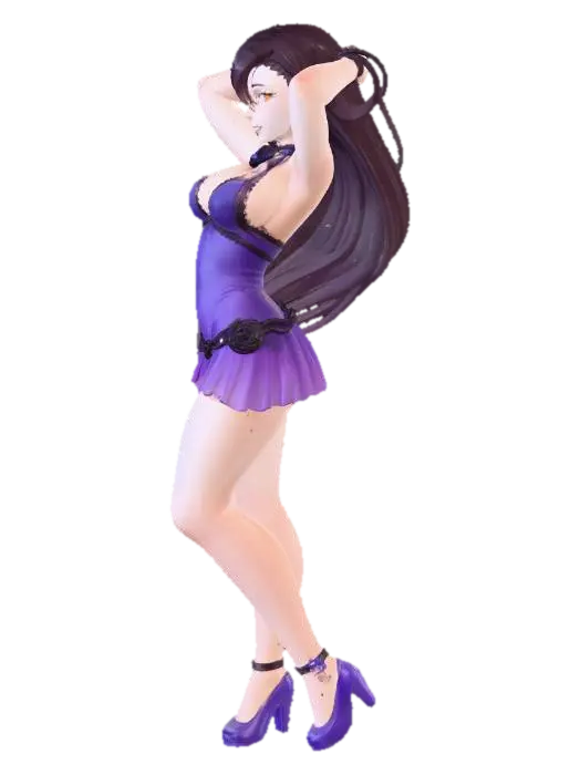 Purple Dress Tifa - Waifu 3D model, vytvořený pomocí AI