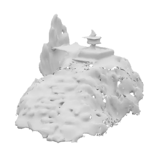 3D model for make a mountain with a long path going up and around it at the top put an arch with a platform to put a backflow incense burner in it so the smoke flows down the stairs and around the mountain

