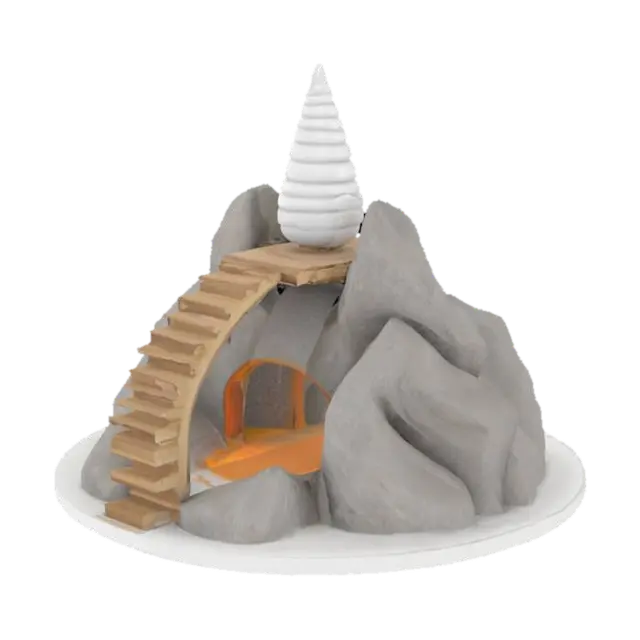 3D model for make a incense burner for a cone backflow incense in the shape of a mountain with a arch over the top of it for the cone to sit on the arch should go over the mountain and look like a modern walkway