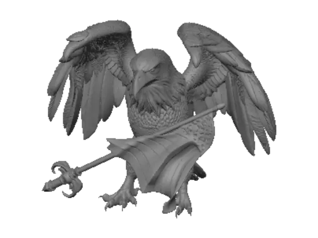 3D model for Strong bald eagle in aggressive stance, with wings spread, one claw clutching an American flag