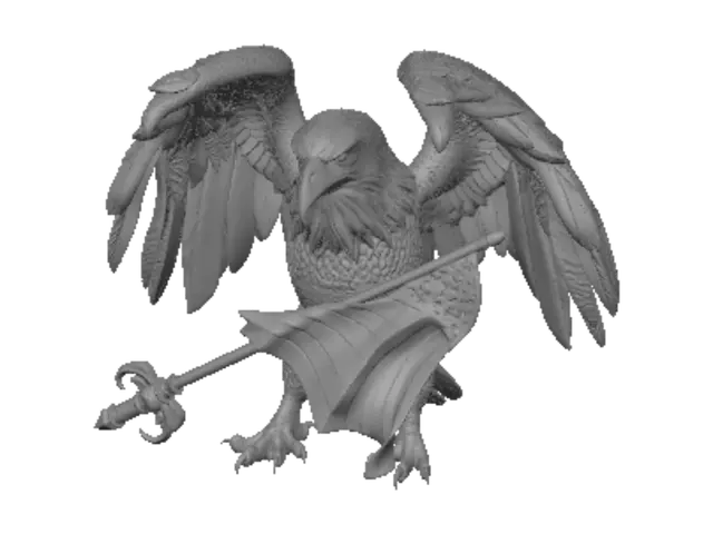 3D model for Strong bald eagle in aggressive stance, with wings spread, one claw clutching an American flag