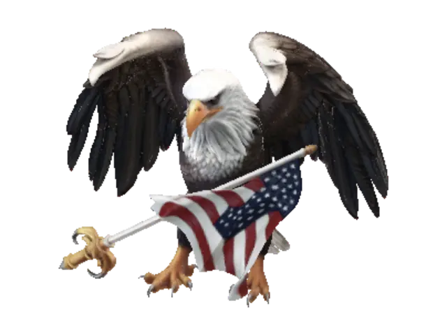 3D model for Strong bald eagle in aggressive stance, with wings spread, one claw clutching an American flag