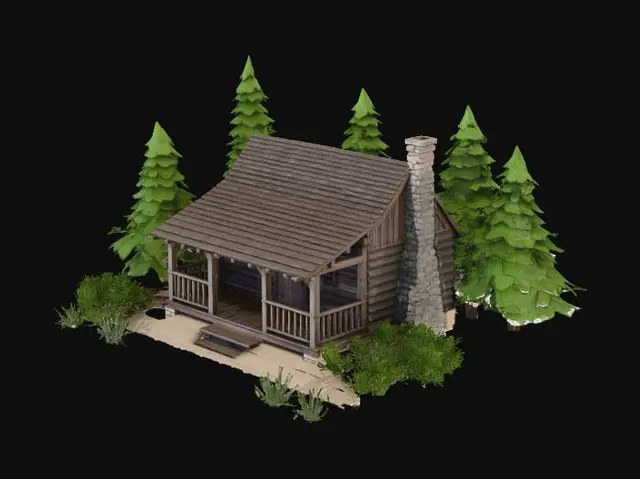 3D model for basic wooden lakeside house