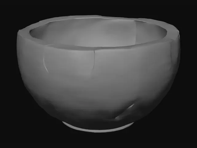 3D model for Primitive coconut bowl with carved edges, tropical survival prop, stylized low poly