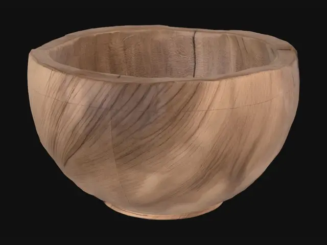3D model for Primitive coconut bowl with carved edges, tropical survival prop, stylized low poly