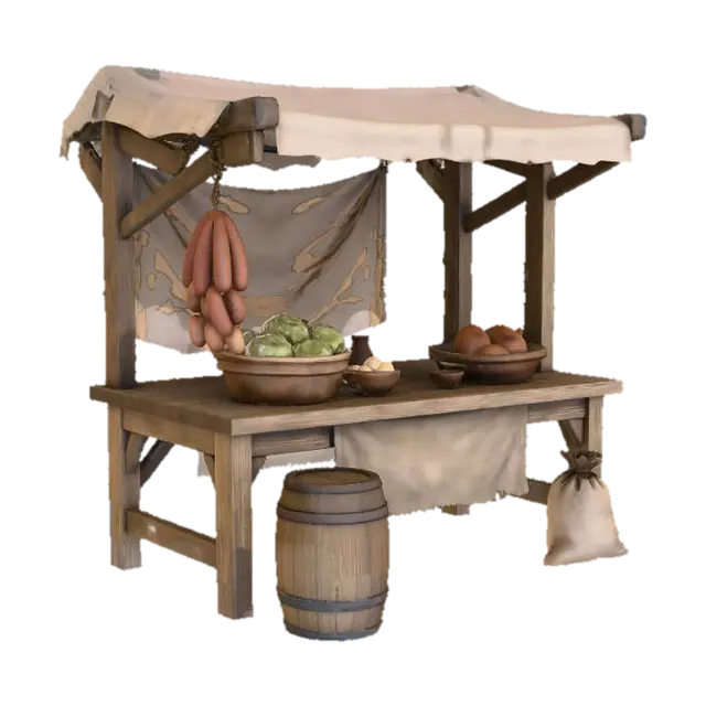 Medieval Market Stall - Merchant 3D model, vytvořený pomocí AI