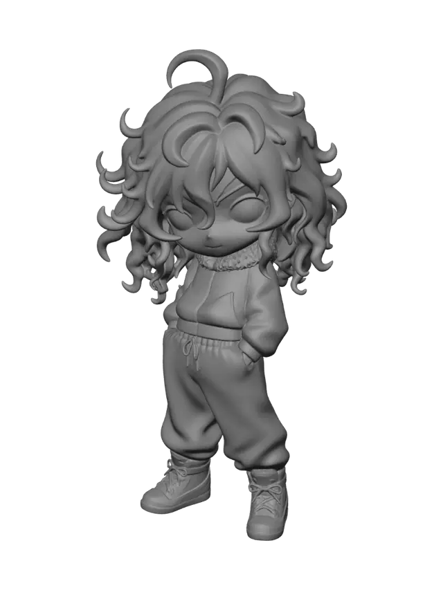 3D model for Curly Blonde Chibi in Olive Tracksuit