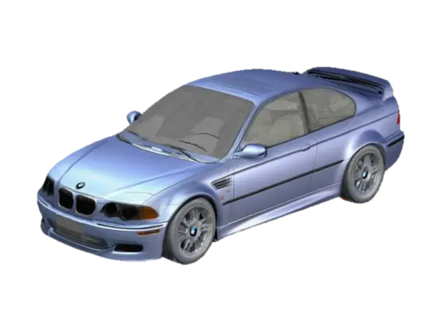 "Create a 3D CAD model of a BMW E46 (1997-2006). The car should feature smooth,… 3D model, vytvořený pomocí AI