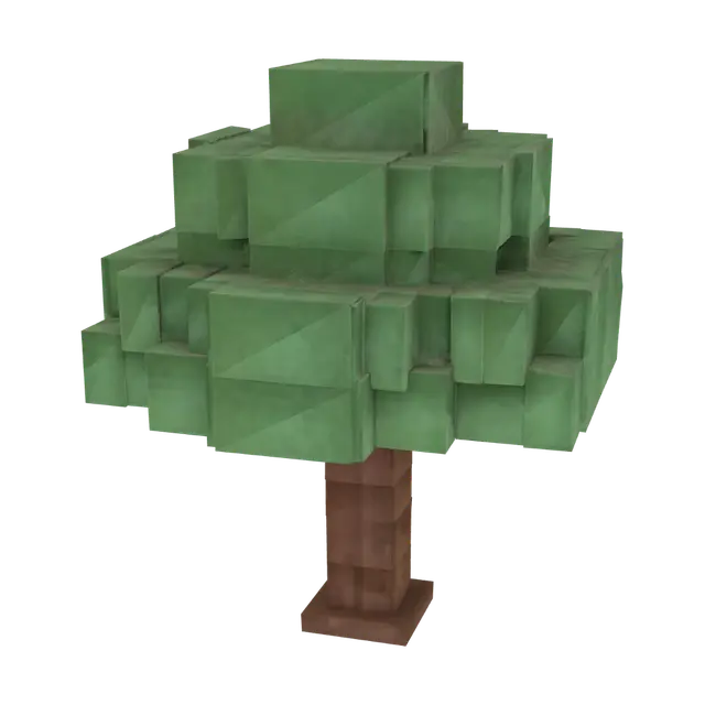 Minecraft oak tree - Blocky 3D model, vytvořený pomocí AI