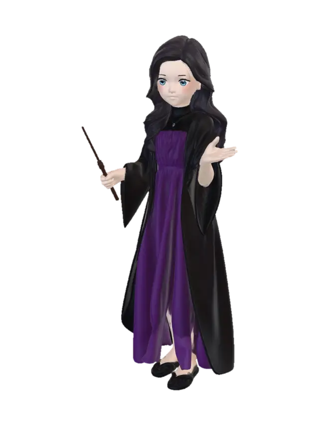 a girl with wavy hair with a pretty dress on and a robe over the top of her… - Lightskin 3D model, vytvořený pomocí AI
