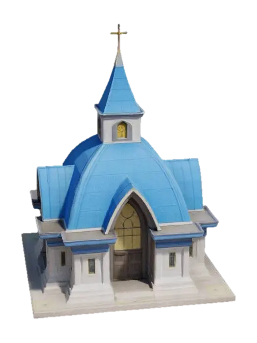 Blue Steeple Sanctuary - Church 3D model, vytvořený pomocí AI