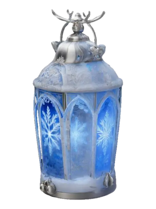 A glowing lantern crafted from translucent ice crystals and silver, with… - Christmasadventure 3D model, vytvořený pomocí AI