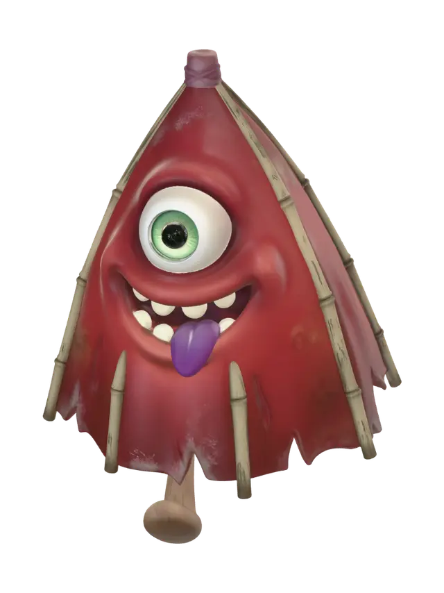cute chibby japanese yokai called Karakasa that has a form of umbrella with 1 big… 3D model, vytvořený pomocí AI