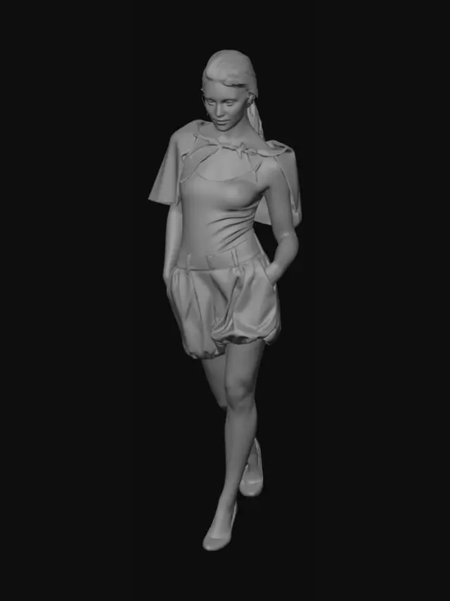 3D model for Runway Look: Black Top, Cape and Sky-Blue Bubble Shorts