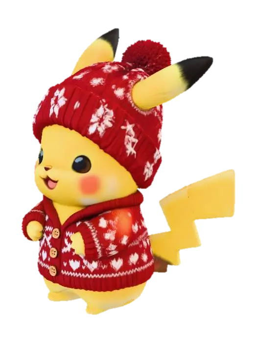 Winter Pikachu 3D model, vytvořený pomocí AI