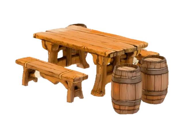 Rustic Tavern Table - Dining 3D model, vytvořený pomocí AI