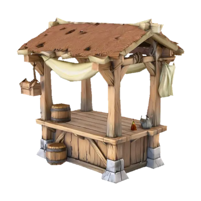 Medieval Market Stall - Shop 3D model, vytvořený pomocí AI