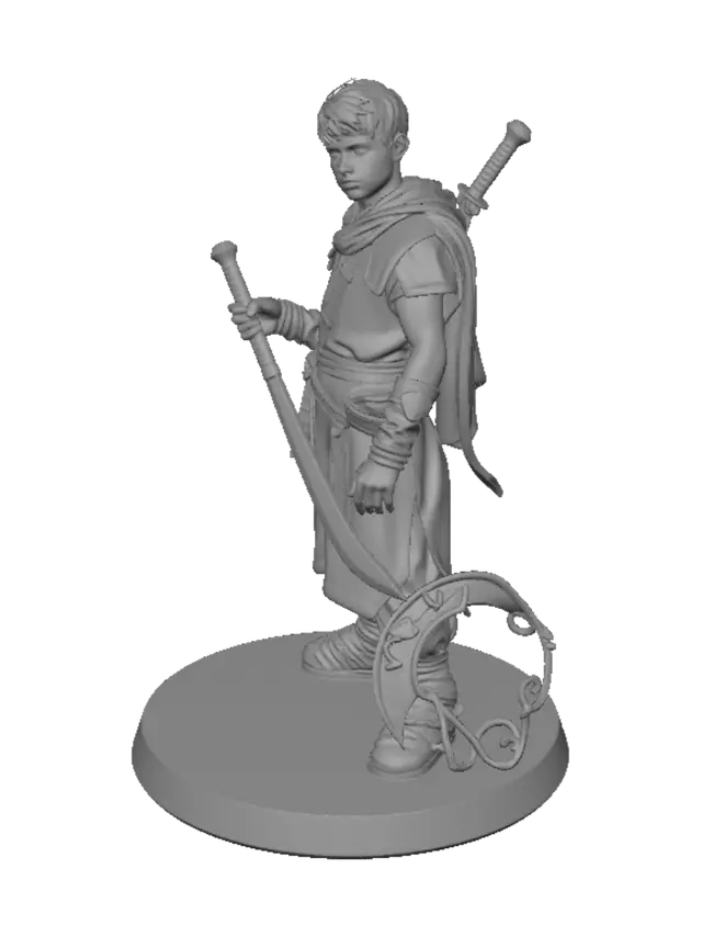3D model for Épisode 1 : Le Dernier Éclat – La Flamme de l'Éclipse
Scène 1 – Le village d'Aster
Le soleil se lève sur un village paisible. Kael, 17 ans, s'entraîne avec une vieille épée en bois. Il rêve de devenir un grand protecteur.
Soudain, une immense explosion retentit. Des soldats vêtus de noir envahissent le village.
Chef ennemi : — « Trouvez le Cristal de l'Éclipse ! Éliminez tous ceux qui résistent ! »
Les habitants tentent de fuir. Kael court pour sauver sa famille, mais une maison s'effondre.
Une mystérieuse lumière noire jaillit de son corps. Tous les ennemis sont projetés au sol.
Le chef ennemi sourit.
— « C'est donc toi... l'héritier du Cristal de l'Éclipse. »
Kael perd connaissance.
Scène 2 – Le réveil
Kael se réveille dans une forêt. Une jeune épéiste nommée Lina l'a sauvé.
Elle lui dit