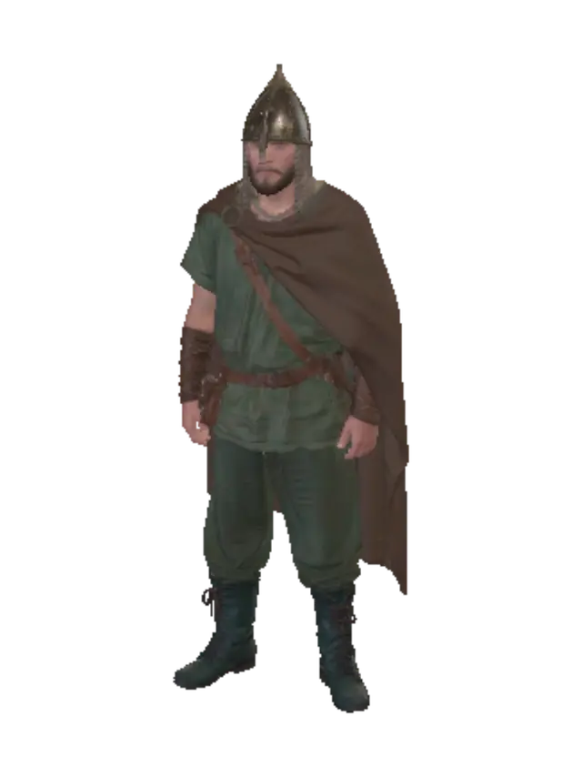 Green Cloaked Warrior 3D model, vytvořený pomocí AI