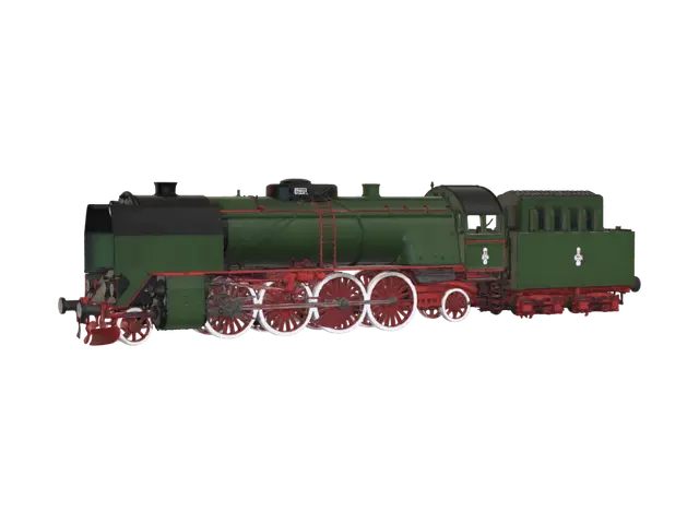 Steam Train on Tracks 3D model, vytvořený pomocí AI