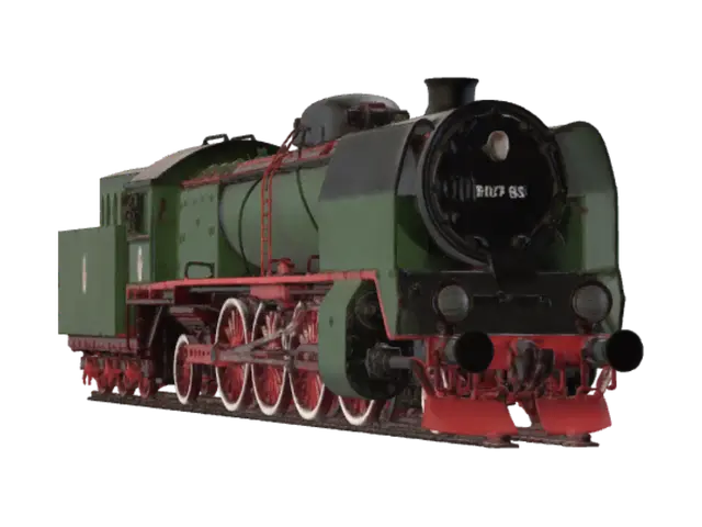 Steam Train on Tracks 3D model, vytvořený pomocí AI