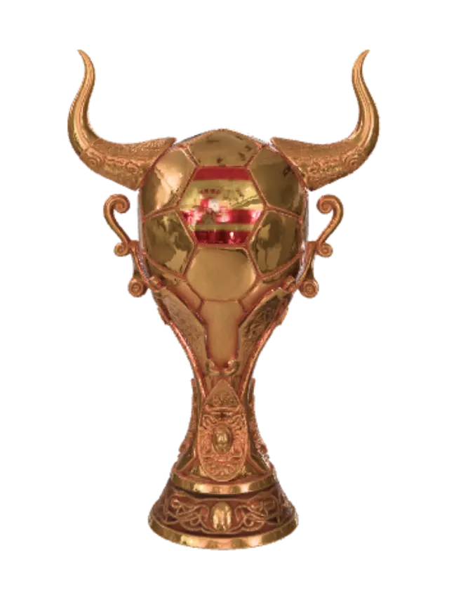 3D model for A world cup trophy, it has a soccer ball as the center and two big bull horns and bulls ornamentation, the ultimate symbol of spanish glory